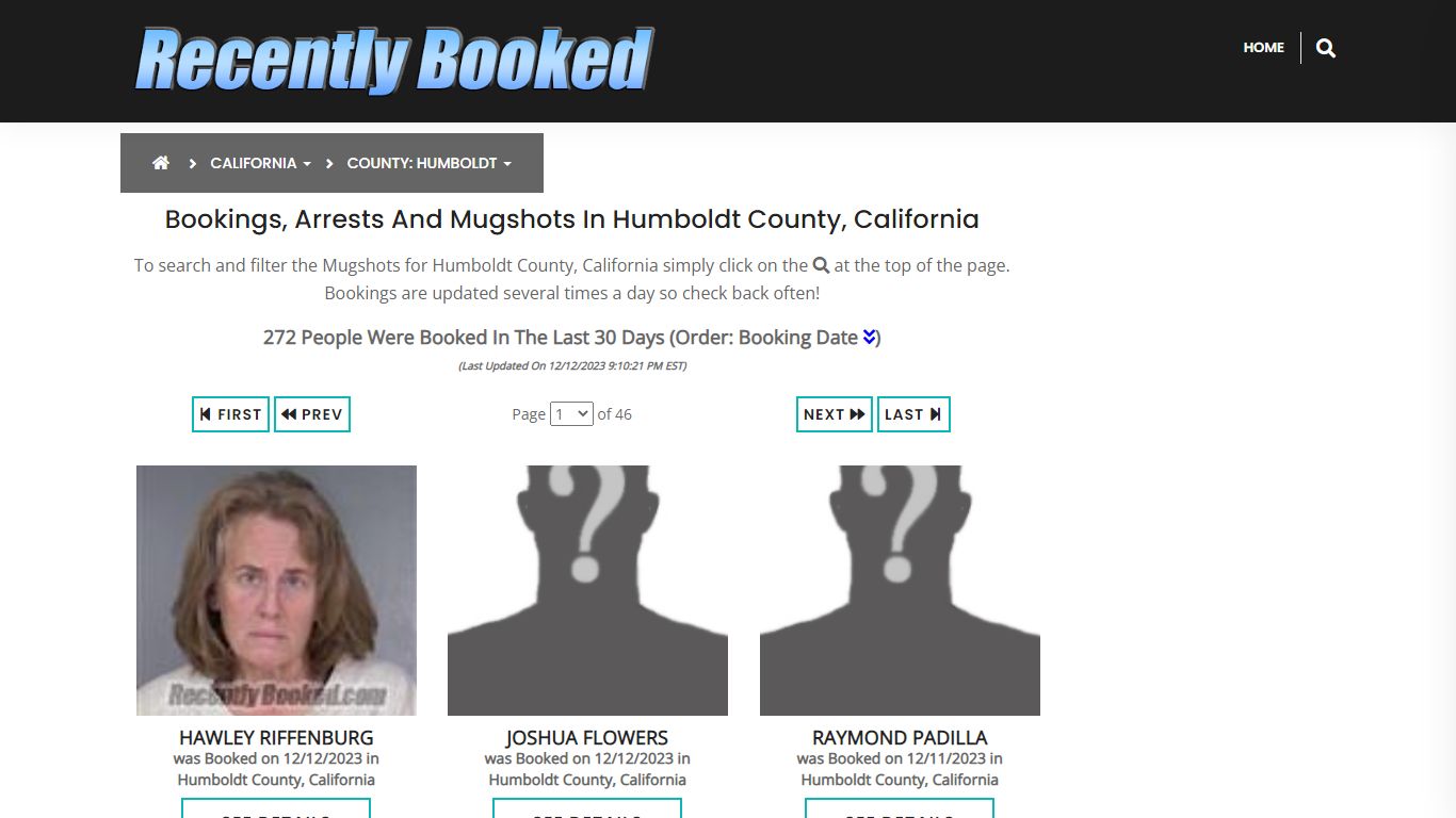 Bookings, Arrests and Mugshots in Humboldt County, California